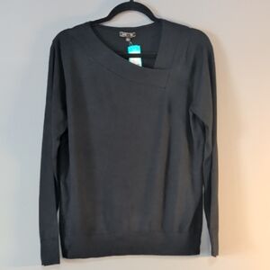 Asymmetrical Neckline Black Sweater Lightweight Large Lety & Me Size Large